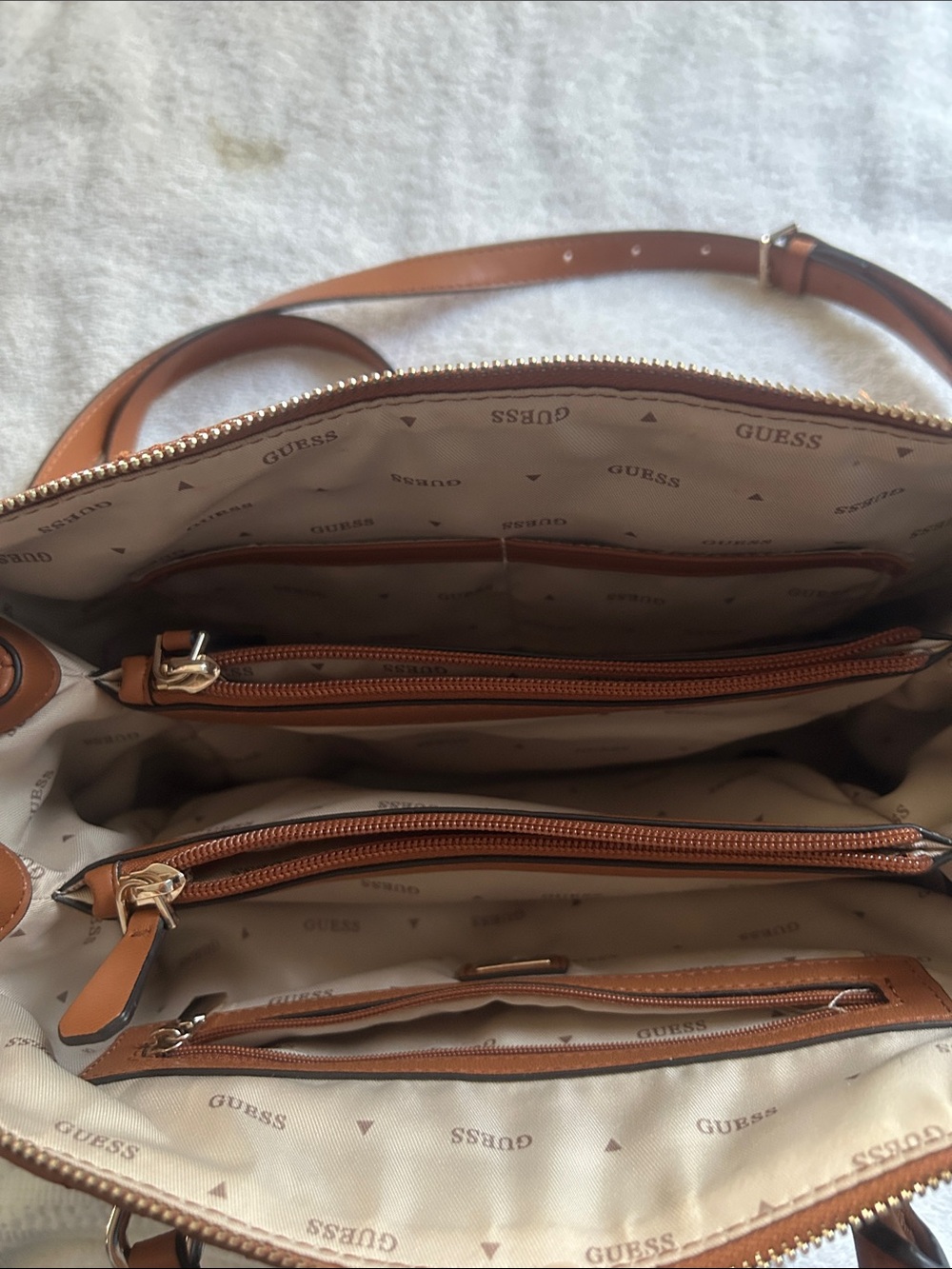 GUESS Quilted Satchel in Cognac Brown. Like new medium size. - Picture 3 of 5